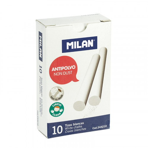 Caja 10 Tizas de Carbonato de Calcio Blancas Redondas -Antipolvo Milan 244210
