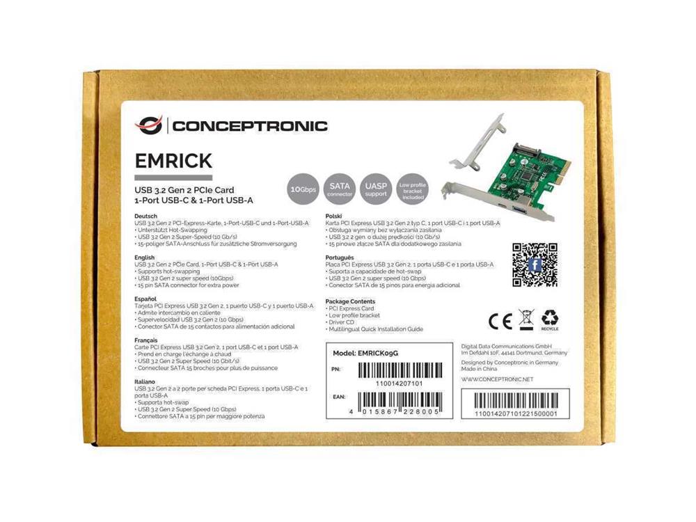 Emrick Usb 3.2 Gen 2 Pcie Card, 1-Port Usb-C & 1-.
