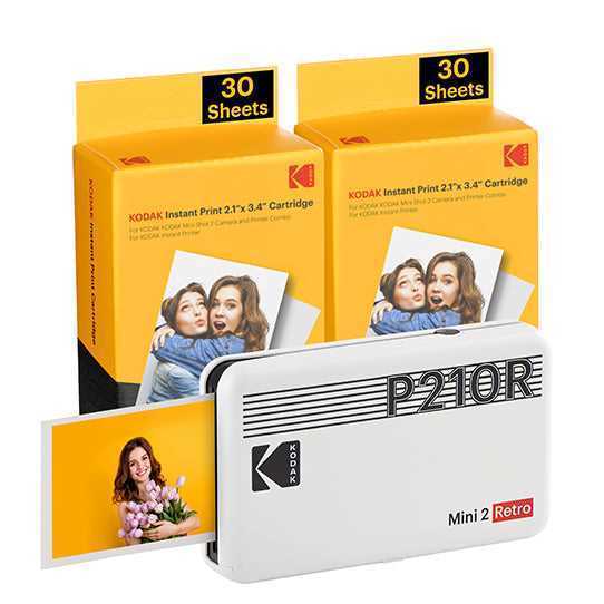 Kodak Mini 2 Retro P210rw60 Portable Instant Photo Printer Bundle 2.1x3.4 White