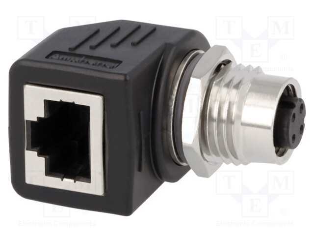 Adaptador, Fêmea M12,Rj45 Tomada, Código D-Ethernet, Pin: 4