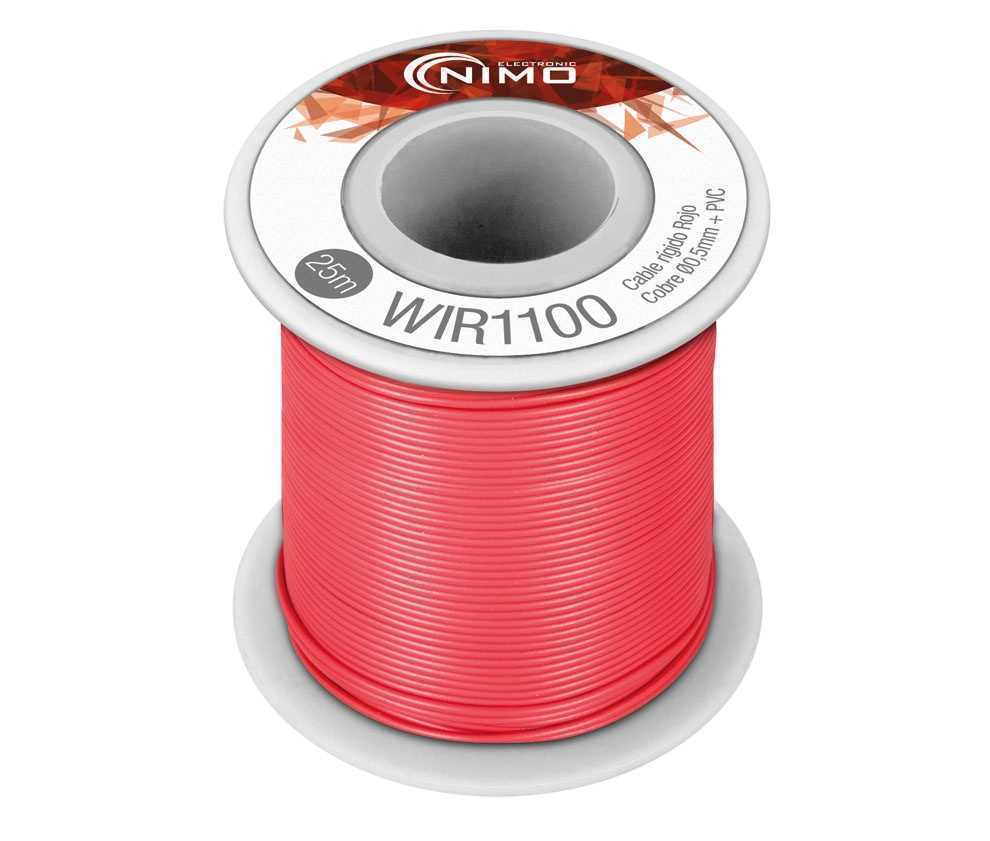Cable Rígido 0,5mm, Cobre Estañado, Rojo 25m