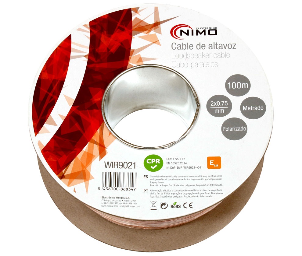 Cable para Altavoz 2x0.75mm, Transparente Polariz.