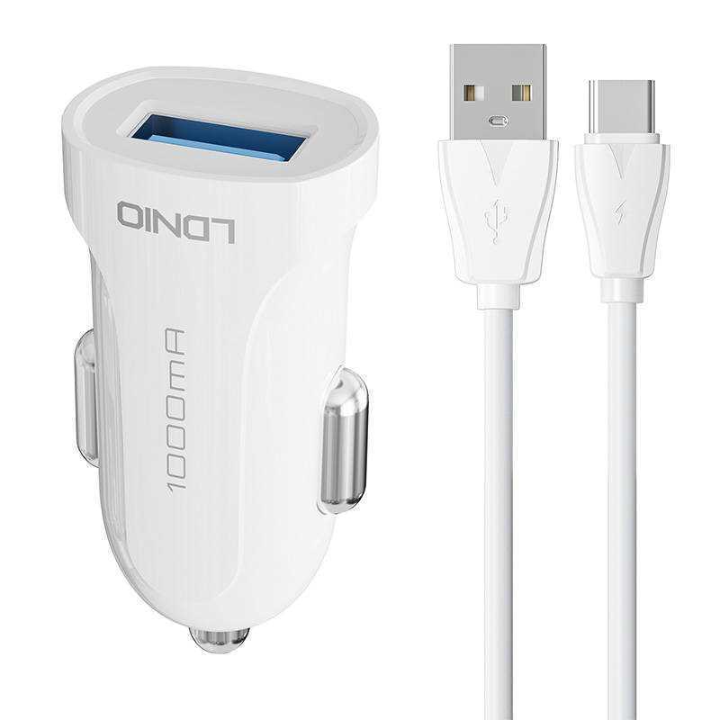 Carregador Carro LDNIO DLC17 12W+Cabo USB-C Branco