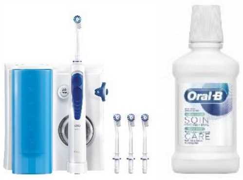 Oral-B Oxyjet Oral Irrigator  4 Nozzles  Pack With Mouthwash  White/Blue