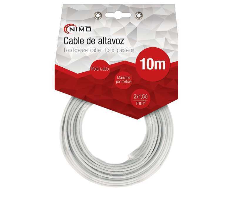 Cable para Altavoz 2x1.5mm, Blanco Polarizado 10m
