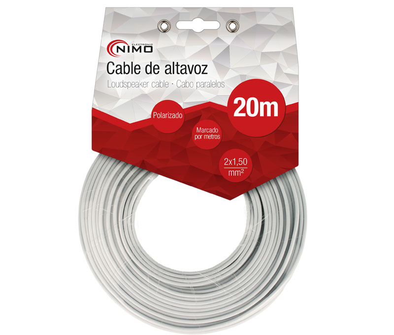 Cable para Altavoz 2x1.5mm, Blanco Polarizado 20m