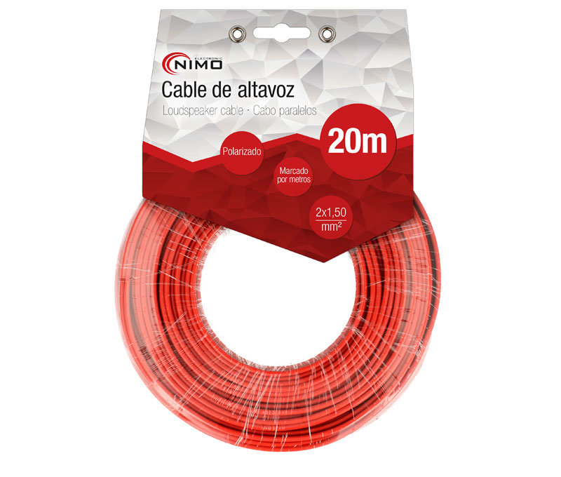 Cable para Altavoz 2x1.5mm, Rojo-Negro 20m