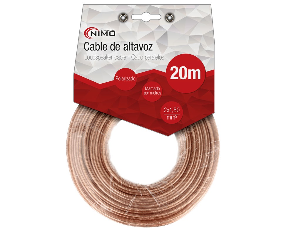 Cable para Altavoz 2x1.5mm, Transparente 20m