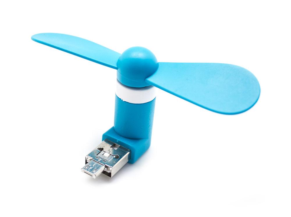 Mini Ventilador 2em1 USB+MicroUSB Universal Azul