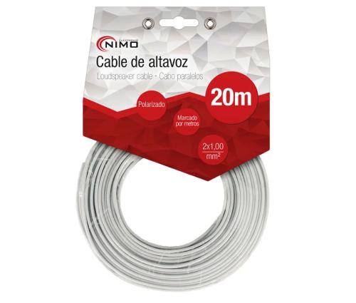Cable para Altavoz 2x1.0mm, Blanco Polarizado 20m