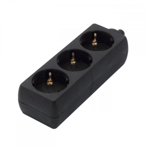 Bloco 3 Tomadas Schuko 3x16a Sem Cabo Preto