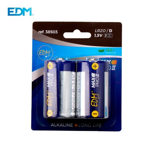 Pilha Edm Alcalina Long Life D - Lr20 1,5v (Bl&iacute;ster 2 Unid.) &Oslash;34,2x61,5mm