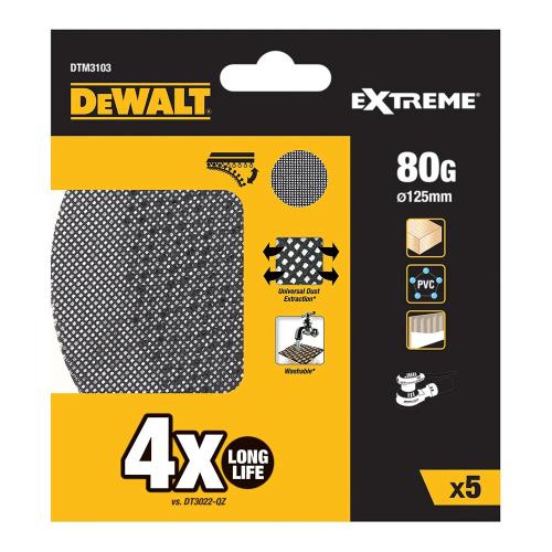 Pack de 5 Lixas de Malha &Oslash;125mm Gr&atilde;o: 80 para Lixadoras Rotoorbitais Dtm3103-Qz Dewalt