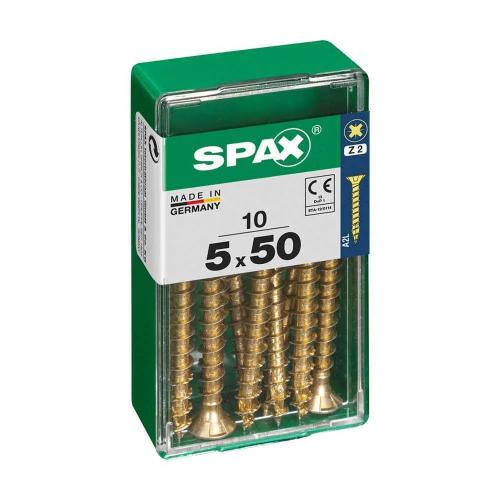 Caixa 10un Parafuso Madeira Spax Cab. Plana Yellox 5,0x50mm Spax