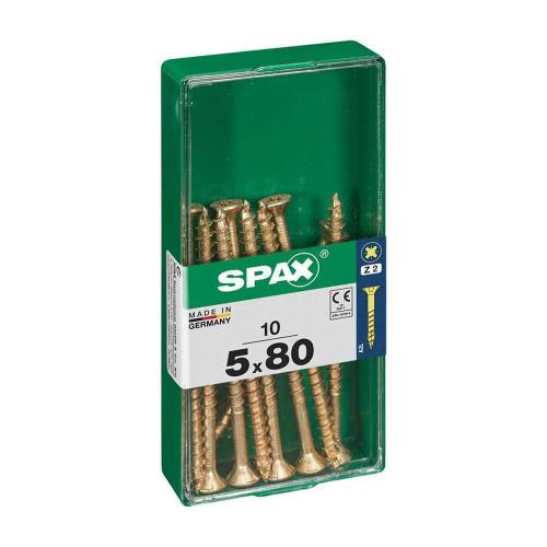 Caixa 10un Parafuso Madeira Spax Cab. Plana Yellox 5,0x80mm Spax