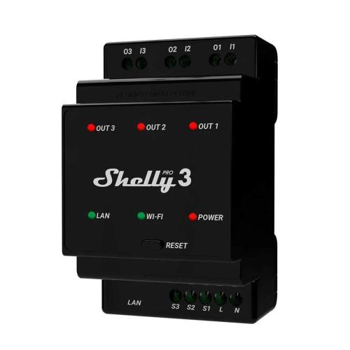 Shelly Pro 3 Rel&eacute; de Energia Preto