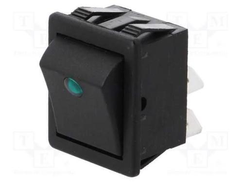 Rocker, Dpst, Pos: 2, On-Off, 16a/250vac, Preto, Cor Ilumina: Verde