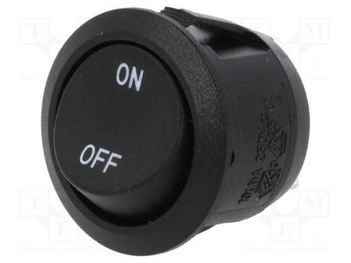 ROCKER, SPST, Pos: 2, ON-OFF, 10A/250VAC, preto, .