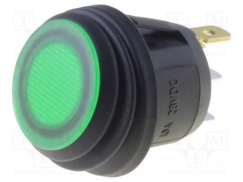 Rocker, Spst, Pos: 2, On-Off, 10a/28vdc, Verde, Ip65, Led, 50mo