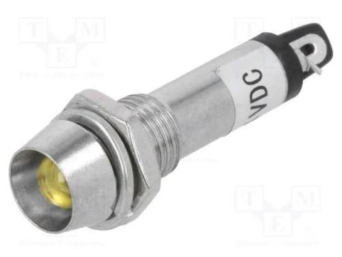 Luz indicadora: LED, c&ocirc;ncavo, amarela, 24VDC, 8,2.