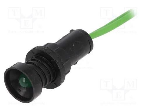 Luz indicadora: LED, c&ocirc;ncavo, verde, 230VAC, 10mm.