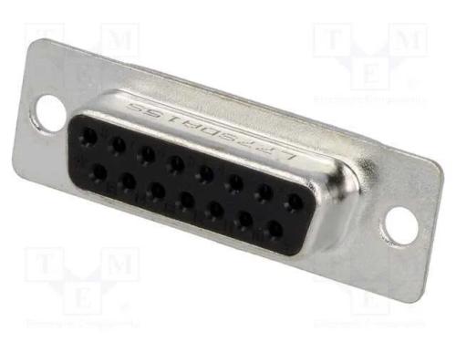 D-Sub, PIN: 15, ficha, f&ecirc;mea, com cabo, solda, 5A.