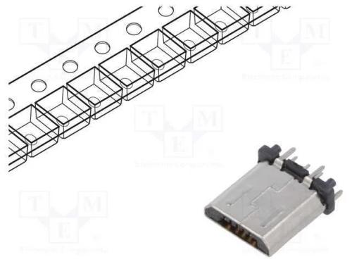 Ficha, USB B micro, THT, PIN: 5, simples, USB 2.0.