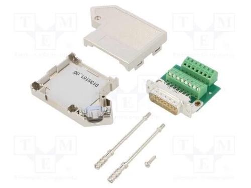 D-Sub, PIN: 15, ficha, macho, angulares, terminal.