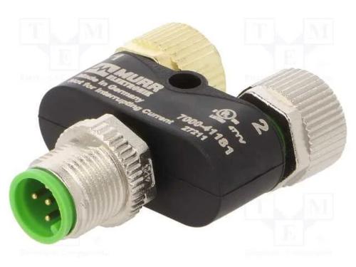 T- Conector, Macho M12,F&ecirc;mea M12 X2, Ip67, 4a, 60vdc, 60vac