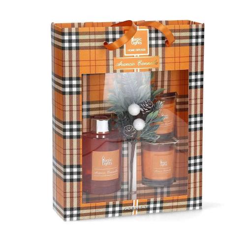 Estojo Mikado Difusor + 2 Velas Laranja-Canela Ma.