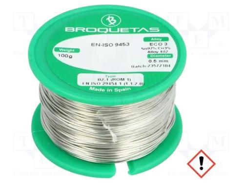 Arame de solda, Sn97Cu3, 0,5mm, 100g, sem chumbo,.