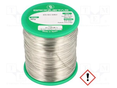 Arame de solda, Sn97Cu3, 0,5mm, 250g, sem chumbo,.