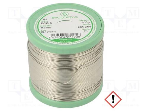 Arame de solda, Sn97Cu3, 0,8mm, 500g, sem chumbo,.