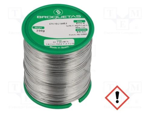 Arame de solda, Sn96,5Ag3Cu0,5, 0,5mm, 0,25kg, se.