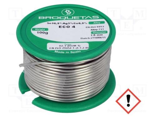 Arame de solda, Sn96,5Ag3Cu0,5, 1,5mm, 100g, sem .