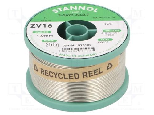 Arame de Solda, Sn99,3cu0,7, 1mm, 250g, Sem Chumbo, Bobina, 1,6%