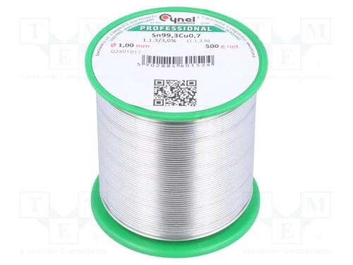 Arame de solda, Sn99,3Cu0,7, 1mm, 500g, sem chumb.