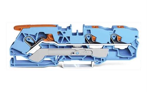 Bloco de Terminais de Passagem de 3 Condutores com Alavanca e Bot&atilde;o de Press&atilde;o 10 Mm&sup2;, Azul